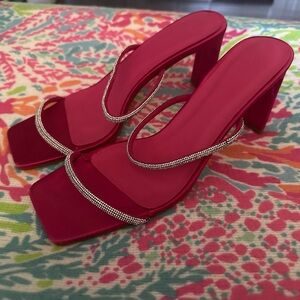 Billini Hot Pink Crystal-Trim Block Heel Sandals